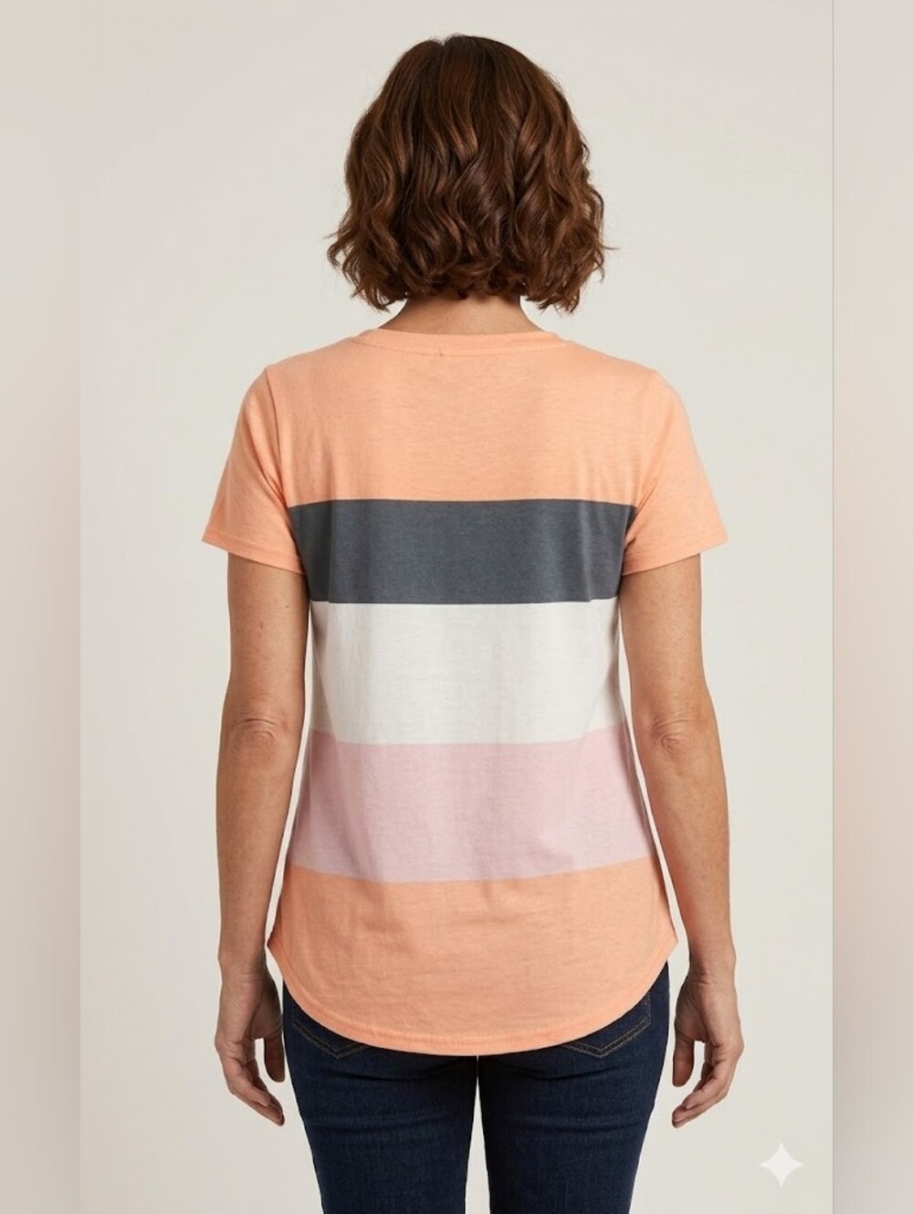 Women's Orange Colorblock Square Neck Pleated Short Sleeve Top Size Small - Picture 5 of 6